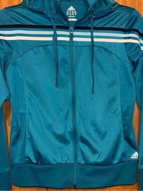 Adidas ClimaLite Teal women’s Zip Up  Hoodie with Stripes Medium